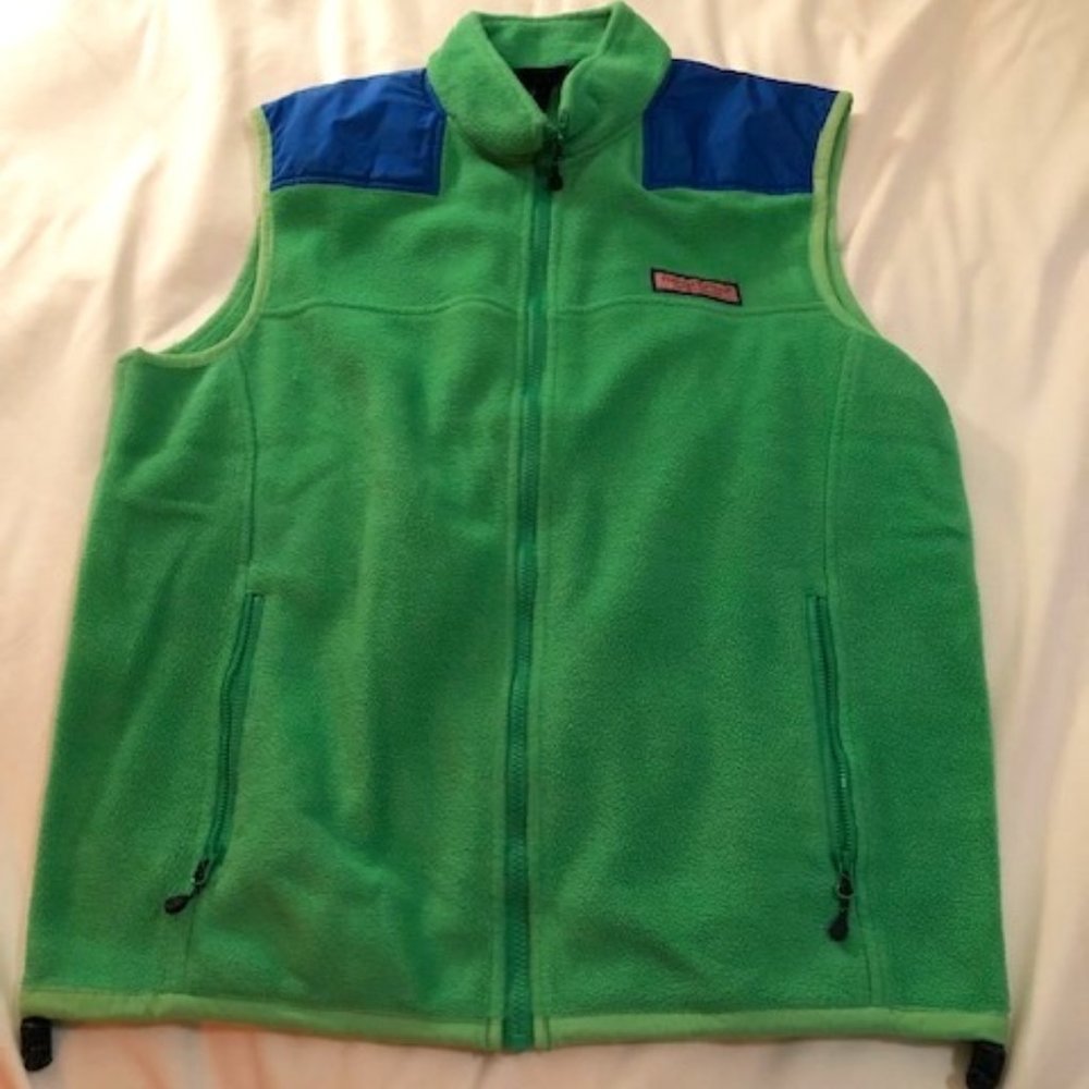 Vineyard Vines Green Fleece Full Zip Vest with Blue Shoulder Accents Sz MD